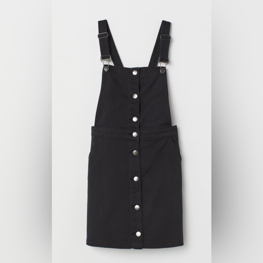 Women's H&M Divided Cotton Twill Black Button Down Mini Overall Dress Size 2